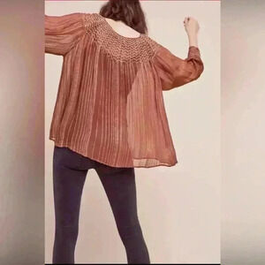 Anthropologie Bresle Peasant Top by Love Sam in Rust Orange Sheer Size Small